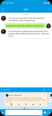 Otiumz chat showing a suggestion from a selected AI persona
